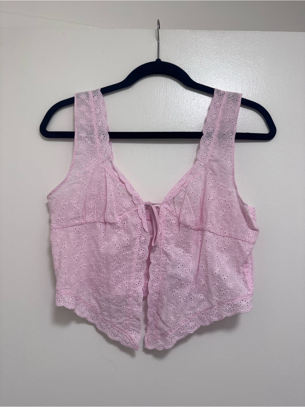 Sundays SoHo Eyelet Tie-Front Pink Crop Top Small NWT